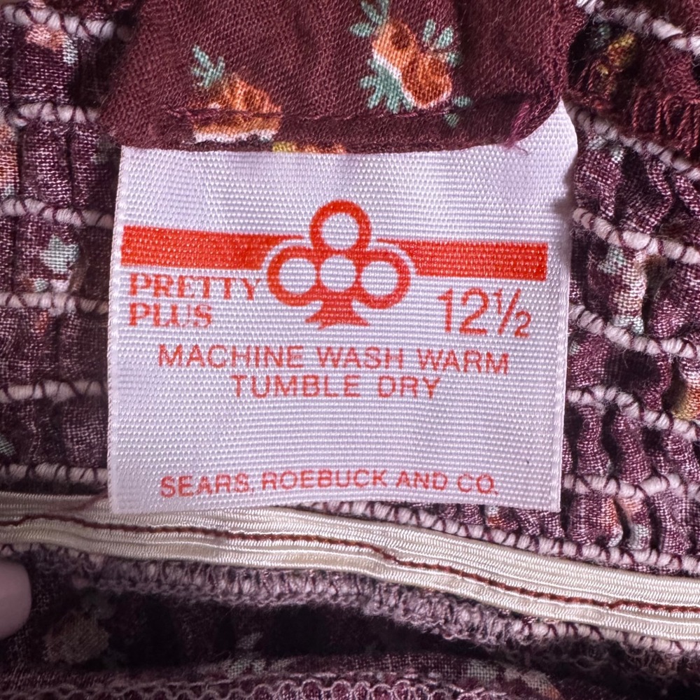 Vtg Sears Roebuck Prairie Dress Girls 12.5 Burgundy Floral Corset Lace Boho Folk - Picture 7 of 10